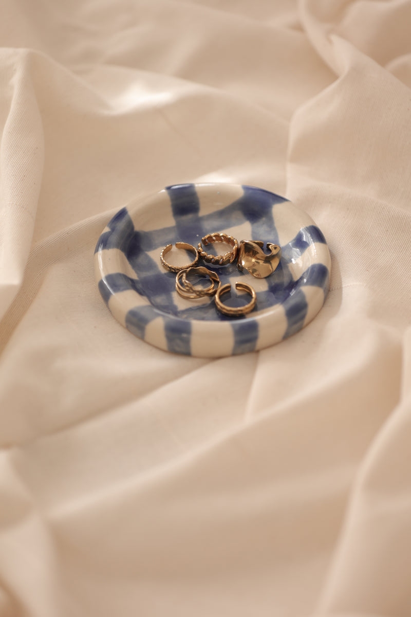 Cobalt Check Jewellery Tray