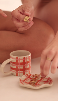 Orange & Pink Check Jewellery Tray